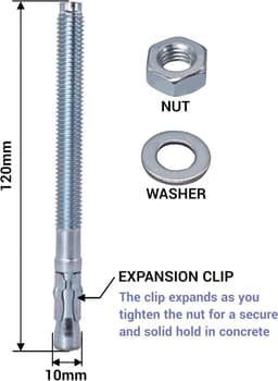 Wedge Anchors - Metaalpluggen Betonanker - Bevestigen in Beton - Verzinkt Staal - M10 x 120 mm - Zilver — thumbnail 4