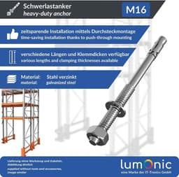 Zware Ankers - Metaalpluggen Bevestiging - Stevig Bevestigen - Gegalvaniseerd Staal - M16 x 215mm - Zilverkleurig — thumbnail 5