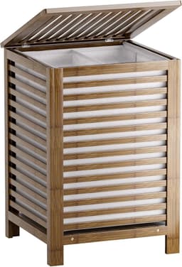 Dubbele Wasmand met Deksel, 120L Bamboe Wasmand met Uitneembare Binnenzak, 2-Delige Kledingverdeler Wassorteerder voor Wasruimte, Badkamer, Slaapkamer (Walnoot) — thumbnail 1