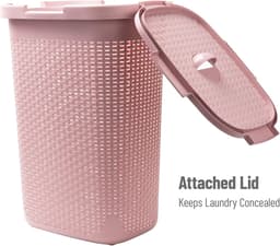 Wasmand met Deksel - Kledingmand Riet - Ruimte Besparen - Geventileerd Ontwerp - 60 Liter Capaciteit - Roze — thumbnail 5