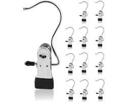 12-delige RVS waslijnhaakclips - draagbare kledingclips voor op reis, geschikt voor kleding, schoenen, handdoeken en overige items om op te hangen