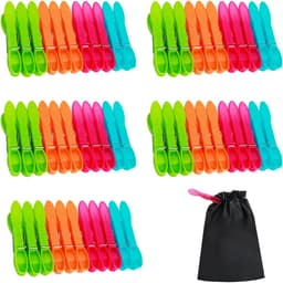 Wasknijpers Met Zak, 60 Stuks, Zonder Print, Met Stabiele Buitenringveer, Extra Sterk, Antislip Voor Waslijn Of Wasrek, Veelkleurig | Zonder afdruk, met stabiele buitenringveer, voor waslijn en wasrek — thumbnail 1