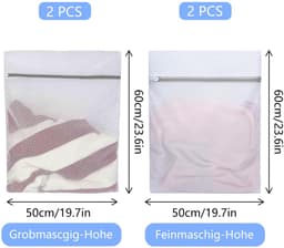 Wasnet voor wasmachine, 2 soorten mazen, waszak met ritssluiting, voor fijne was, ondergoed, jeans, badhanddoek, herbruikbaar — thumbnail 5