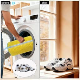 Herbruikbare Waszakken voor Schoenen - 2 Stuks Geel, Dikke Waszakken met Verborgen Rits voor 360° Reiniging, Geschikt voor Diverse Schoenmaten en -stijlen — thumbnail 3