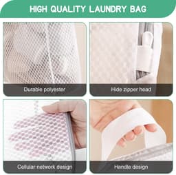 Wasnet voor wasmachine, 50 x 60 cm, waszak, groot met handvat, herbruikbare reis-waszak, hangende waszak, voor gevoelige mantels, blouse, beha, enz. (wit) — thumbnail 3