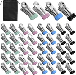 Wasknijpers, roestvrijstalen klemmen, metalen wasknijpers, multifunctionele antislip metalen klemmen, stabiel, voor sokken, handdoek, voedselafdichting (blauw, zwart, groen, roze) — thumbnail 1