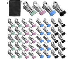 Wasknijpers, roestvrijstalen klemmen, metalen wasknijpers, multifunctionele antislip metalen klemmen, stabiel, voor sokken, handdoek, voedselafdichting (blauw, zwart, groen, roze)