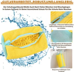 2 stuks schoenwaszakken, wasmachine, multifunctionele beschermende sneakers, waszak, herbruikbare waszak, schoenen voor alle soorten schoenen en maten (geel) — thumbnail 3