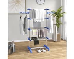 COVREO Droogtoren 142x55x172 cm blauw, roestvrij staal met 6 wielen