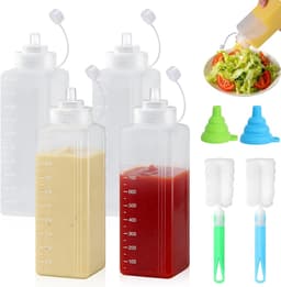 Knijpflessen brede hals, 1000 ml, sausfles met 2 flessenborstels en 2 trechters, doseerfles voor ketchup, warme sauzen, grillen, saladesauzen, olie — thumbnail 1