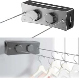 SnelShoppen - Invisiabele Waslijn, Uittrekbare en Verstelbare 5.1 m, Rvs Waslijn met Draaischijf, Geen Boren, Muurbevestiging voor Balkon, Badkamer, U — thumbnail 1