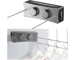 SnelShoppen - Invisiabele Waslijn, Uittrekbare en Verstelbare 5.1 m, Rvs Waslijn met Draaischijf, Geen Boren, Muurbevestiging voor Balkon, Badkamer, U