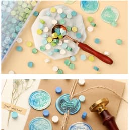 Set van 600 Stukjes Lijmwas in 24 Kleuren met Octagonale Wasbolletjes, Inclusief 2 Theelichten en 1 Smeltlepel voor het Sealen en Versieren van Brieven — thumbnail 5
