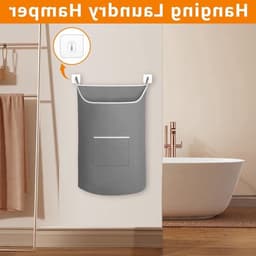Hangende waszakken aan de muur - 2 stuks, 91 x 56 cm, grote opbergzakken voor wasgoed, grijs, ruimtebesparend en praktisch — thumbnail 4