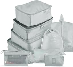 SnelShoppen - Opbergzakken Set 9 Stuks - Reisorganizers, Kledingopbergzakken, Schoenentas, Waszak, Draagbare Nylon Polyester, Blauw Beige Grijs Donker — thumbnail 1
