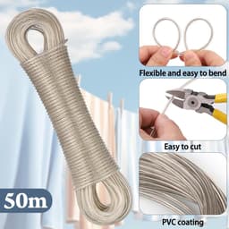 Waslijn 50m - Extra sterk met stalen kern - Tear-proof en roestvrij - Perfect voor huishouden en camping - SnelShoppen — thumbnail 3