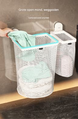 "Set Van 2 Wandhangende Wasnetten Zonder Boren, Groot en Klein Model, Gescheiden Opbergen Van Buitenkleding en Ondergoed, Ademend Gaas Waszakken Voor Badkamer Tweedelige Hangende Wasbakken Met Zelfklevende Haken, Ademend Net Gaas" — thumbnail 5