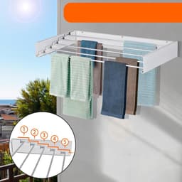 Opvouwbaar Wanddroogrek - 5 Stevige Aluminium Stangen Draagvermogen 15-20 kg Compact 80x40 cm - Voor Binnen/Buiten Wassen - Wit — thumbnail 3