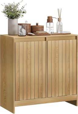 Waskast met dubbel kantelbaar vak, verborgen wasopslag met twee manden, natuurlijke vuilnisemmer voor keuken en badkamer — thumbnail 1