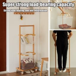 Wasmand met 2 Lagen - Kledingmand Rolbaar - Kleding Sorteren - Afneembare Manden - 127 cm Hoog - Walnoot — thumbnail 2