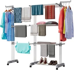 Torendroogrek 3 Etages met 6 Inklapbare Vleugels – Uitschuifbaar Wasrek 66-130 cm – Groot Opvouwbaar Droogrek voor Kleding – Ruimtebesparend & Draagbaar – Voor Binnen, Buiten, Balkon & Grote Gezinnen — thumbnail 1