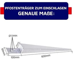Aqbau® Set van 10 grondhulzen, paaldragers om in te slaan, L inslaghuls, thermisch verzinkt, bodemhulzen voor houten palen, inslaghuls l vorm 60 x 600 mm — thumbnail 3