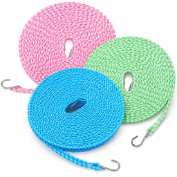 Kaiyaya - 3 Stuks Waslijn - Met Haken Waslijndraad - Draagbaar Windbestendig - Set van 3 Waslijn - Blauw Groen Roze 3 x 10 Meter — thumbnail 1