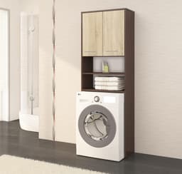 Wasmachinekast Ophangen - Badkamerkast Opbergkast - Ruimte Besparen - Standaard Maten - 64 x 180 cm - Zwart Beige — thumbnail 2