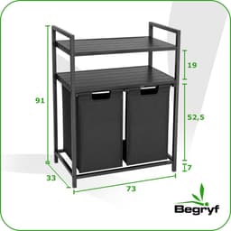 Begryf Wasmand met 2 vakken - metaal - zwart- 2 planken - 73 x 33 x 91 cm - 92l — thumbnail 4