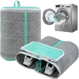 Schoenwaszak XL - Geluiddempende Waszak voor 1 Paar Schoenen - Sneakerwaszak voor Wasmachine met Ritsbescherming en Grote Capaciteit - Grijs en Groen — thumbnail 1