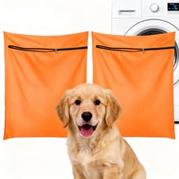 Waszak voor huisdieren- 2 stuks waszakken van twill polyester -Waszak voor huisdieren - Groot, duurzaam met ritssluiting - Sneldrogende waszak voor honden, katten, konijnen en cavia's - Voorkomt verstopping door haar - Oranje - 70x60 cm — thumbnail 1