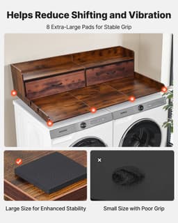 VEVOR Wasmachine en Droger Keukenplaat met Schroefaand, 137 X 69,9 cm Houten Was- en Drogershoofd met 2 Laden & Haakjes, Wasmachinehoofd voor Waskast, Keukenorganisatie en Opbergoplossing, Bruin — thumbnail 4