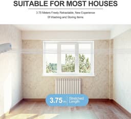 Dailygoods- Waslijn Uittrekbaar 3,75 m - Wanddroogrek - Ruimtebesparend - 5 Lijnen - Eenvoudig te Bevestigen - ABS-Kunststof - Droogrek — thumbnail 5