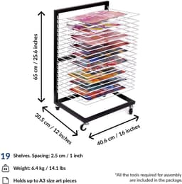 Dailygoods - Klein Hangend Kunst Droogrek met 19 Uitneembare Schappen - Mobiele Droogtoren voor Klaslokalen — thumbnail 3