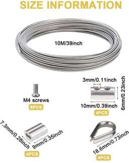 Dailygoods- Metaalkabel 2 mm x 10 m - Staalkabelset - Roestvrij staal 304 - Oogjes - Klimhulp - 14 Stuks - Staalkabel — thumbnail 5