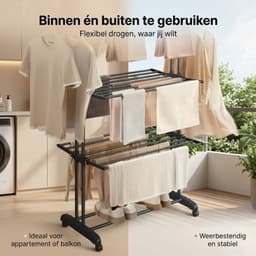 Droogrek Staand - Inklapbaar Wasrek met Wielen - Droogtoren 4 Lagen - 24 Meter Drooglengte - 50 kg Draagvermogen — thumbnail 4