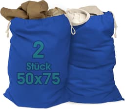 SnelShoppen - Extra grote waszakken 50 x 75 cm, 100% katoen, duurzame waszakken met trekkoord, wasverzamelaar, kledingzak, opbergtassen in blauw, set — thumbnail 1