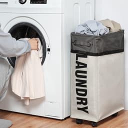 25-Inch Slim Wasmand op Wieltjes, Inklapbare Rollende Wasmand, Opvouwbare Smalle Hoekopbergmand voor Kleding (Beige) | Inklapbare smalle wasmand met mesh trekkoordsluiting. Opvouwbare opbergbak voor kleding in de hoek voor kleine ruimtes — thumbnail 5