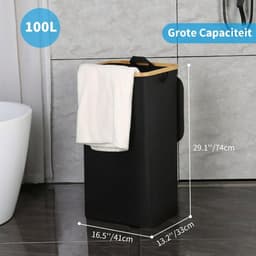 Lìon® Wasmand - 100L - Wasbox - Wasmanden - Zwart - 41cm x 33cm x 74cm — thumbnail 5