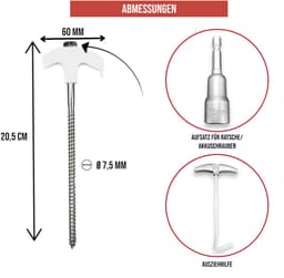 FAMEX 24-delige Schroefharing Set 20 cm, ichtgevende met Booradapter, Uithaak en Opbergbox, Tentharingen voor Camping — thumbnail 5