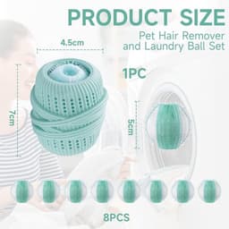 Dierenhaarverwijderset voor wasmachine - 8 stuks pluisballen en wasbal - Effectief verwijderen van hondenharen - Herbruikbaar en duurzaam — thumbnail 4