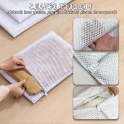 Set van 3 Herbruikbare Waszakken van Honingraatmesh, Milieuvriendelijk Polyester met Rits voor Bescherming van Delicate Kleding zoals Truien, Sokken en Ondergoed (S-M-L, Wit) — thumbnail 4