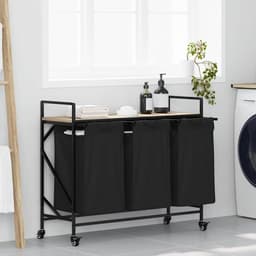 Wasmand – Wasbak – Wasbasket – Wascontainer – Wasbox – 3 Compartimenten Met Wielen – Sonoma Eiken Houten Plank — thumbnail 5