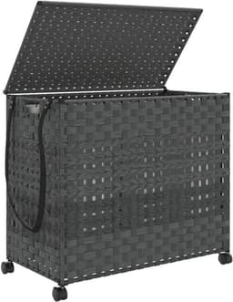 Wasmand – Wassorteerder – Wasbox – Opvouwbare Wasmand – Waszak – Met Wielen – Handgeweven Rattan – 66 x 35 x 60 cm — thumbnail 4