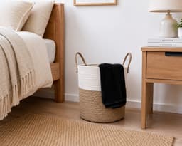 ZoeZo Wasmand 52 Liter - Opbergmand - Speelgoedmand - Opvouwbaar - Katoen met Handvatten - 34 x 45 x 26 - Wit/Bruin — thumbnail 2