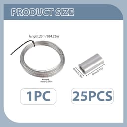 SnelShoppen - Rvs Draad Kabel 25 m 1 mm 7x7 Sterkte 304 Roestvrij Staal Kabel Voor Clothesline, Balkon, Tuin, Patio, DIY Projecten, Zonder Sheath — thumbnail 3