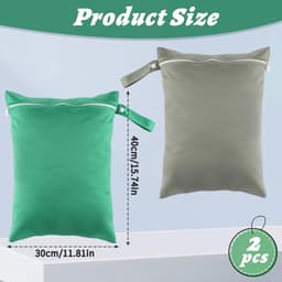 2 Stuks Waterdichte Waszakken voor Reizen, Grote Nat Bag voor Vuil Wasgoed en Badkleding, 30 x 40 cm (Grijs/Groen) — thumbnail 4