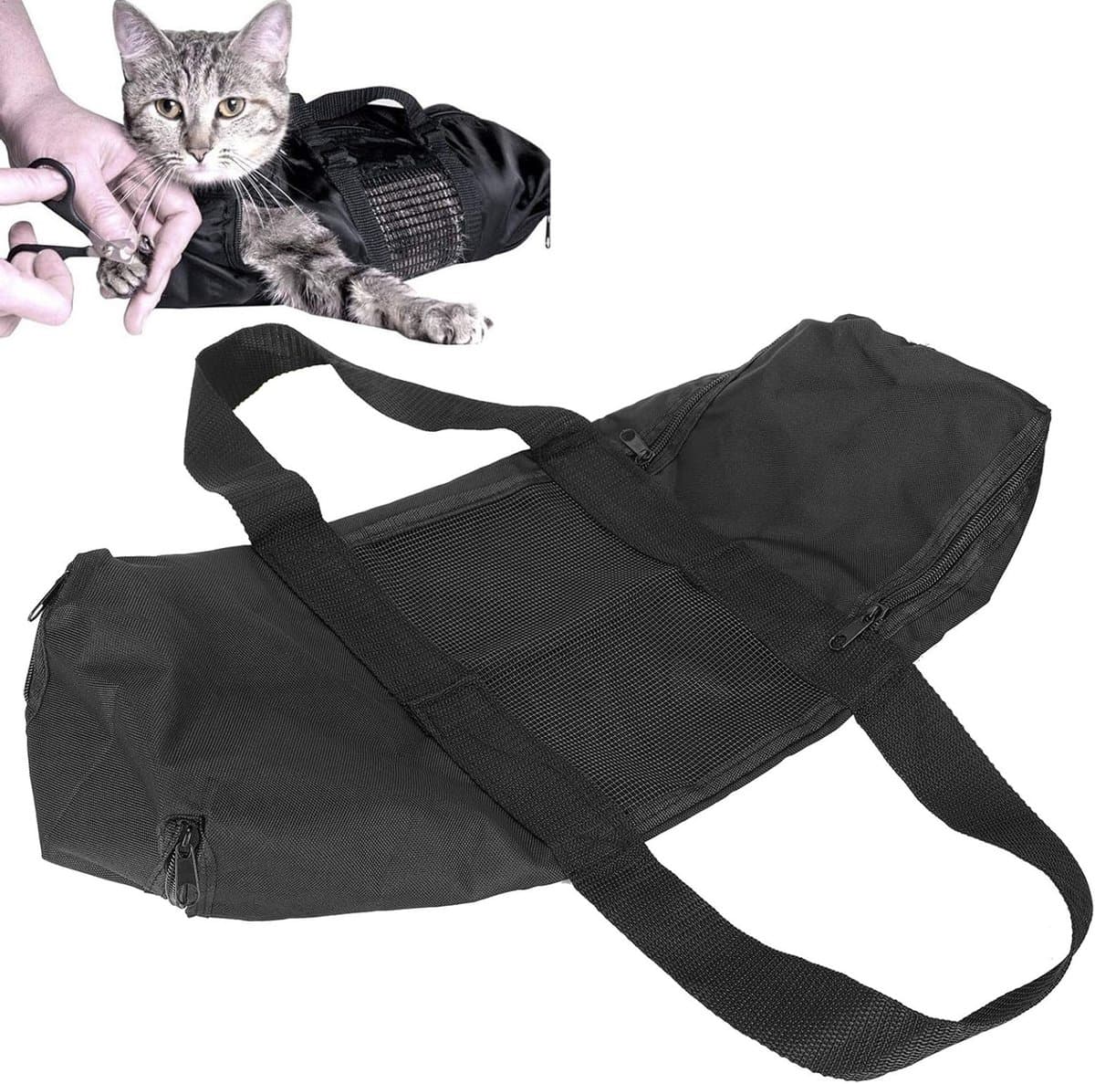 Honden- en kattenwaszak voor een comfortabele badervaring met ademend gaas en muilkorf — afbeelding 1