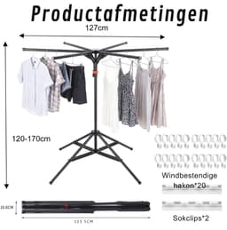 Droogmolen met Voet voor Camping & Thuis - Wasrek Staand - Zwart — thumbnail 1