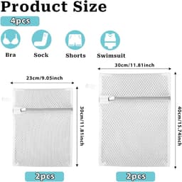 Netwaszakken voor Lingerie - 4 Stuks Mesh Waszakken met Hanglus voor Veilig Wassen — thumbnail 5